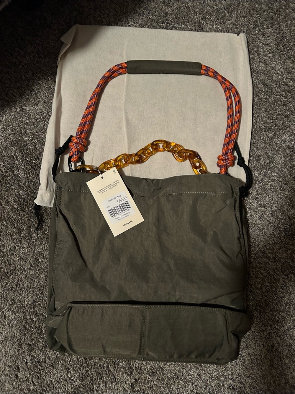 Olive Green  Shoulder Bag with Amber Chain Handle